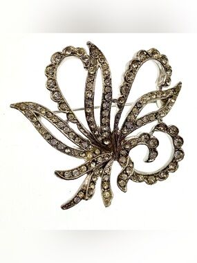 Vintage ART Signed Rhinestone Floral Bow Brooch Pin 1960s